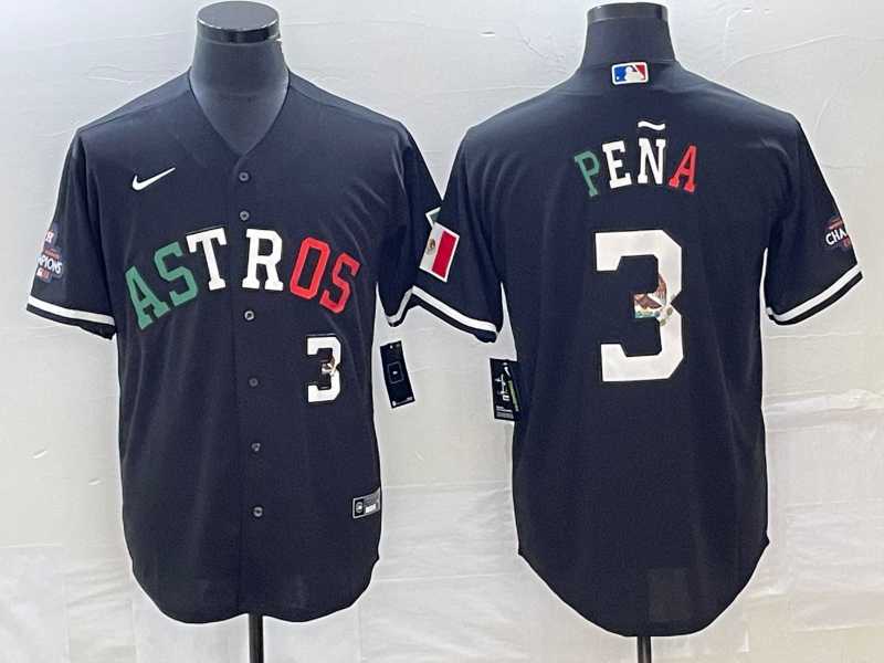 Mens Houston Astros #3 Jeremy Pena Number Mexico Black Cool Base Stitched Baseball Jersey
